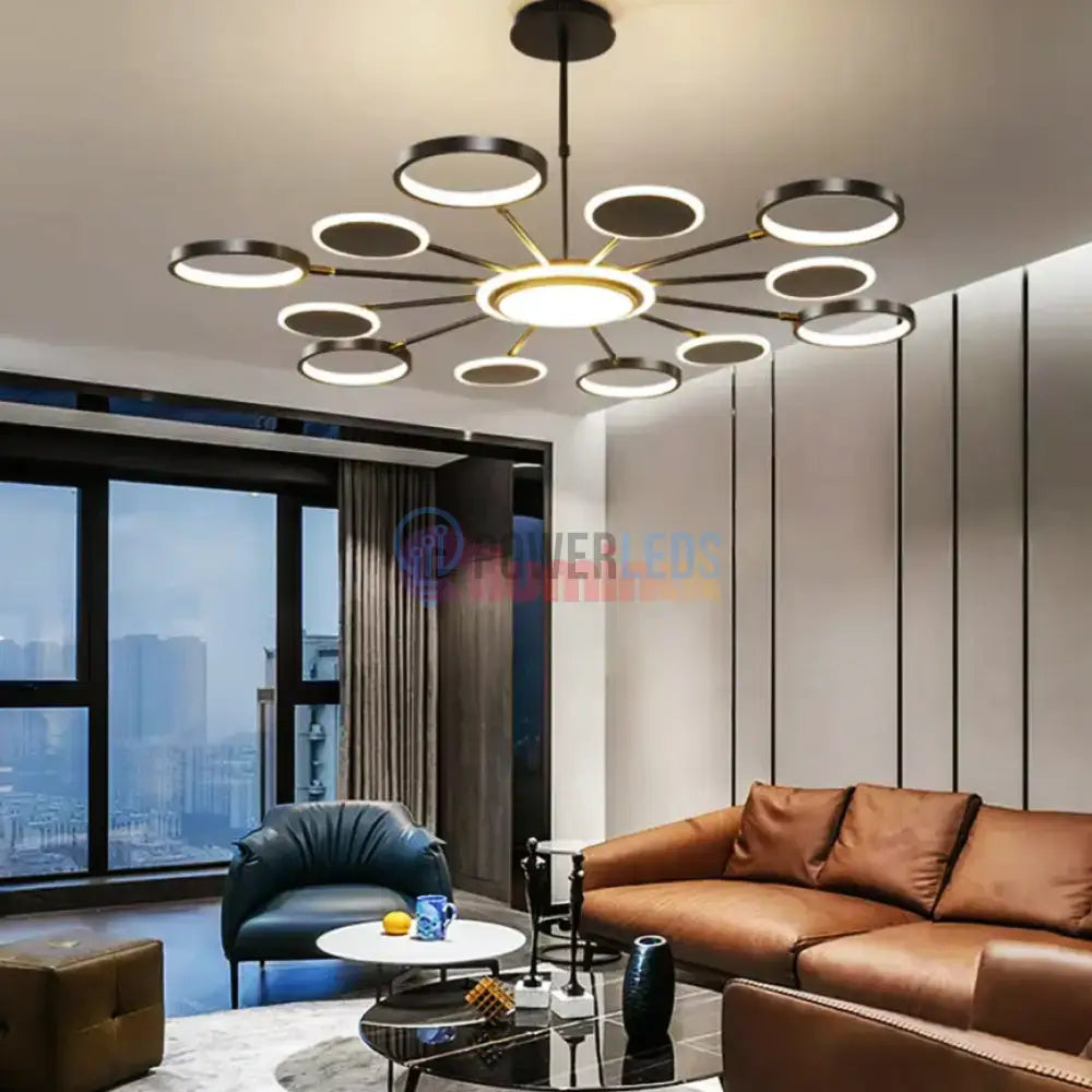 Lustra LED Gambit Black 6+6+1 Brate reglabile Echivalent 800W Telecomanda powerleds.ro