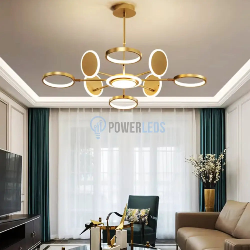 Lustra Led Gambit Gold 4 + 4 + 1 Brate Reglabile Echivalent 600W Telecomanda Led Ceiling Light