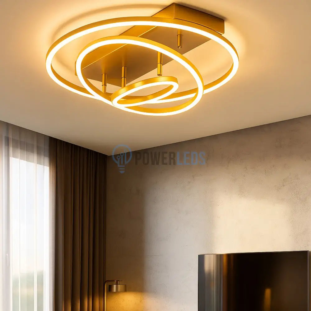 Lustra LED Gold 3 Rings Reglabile Echivalent 800W Telecomanda powerleds.ro