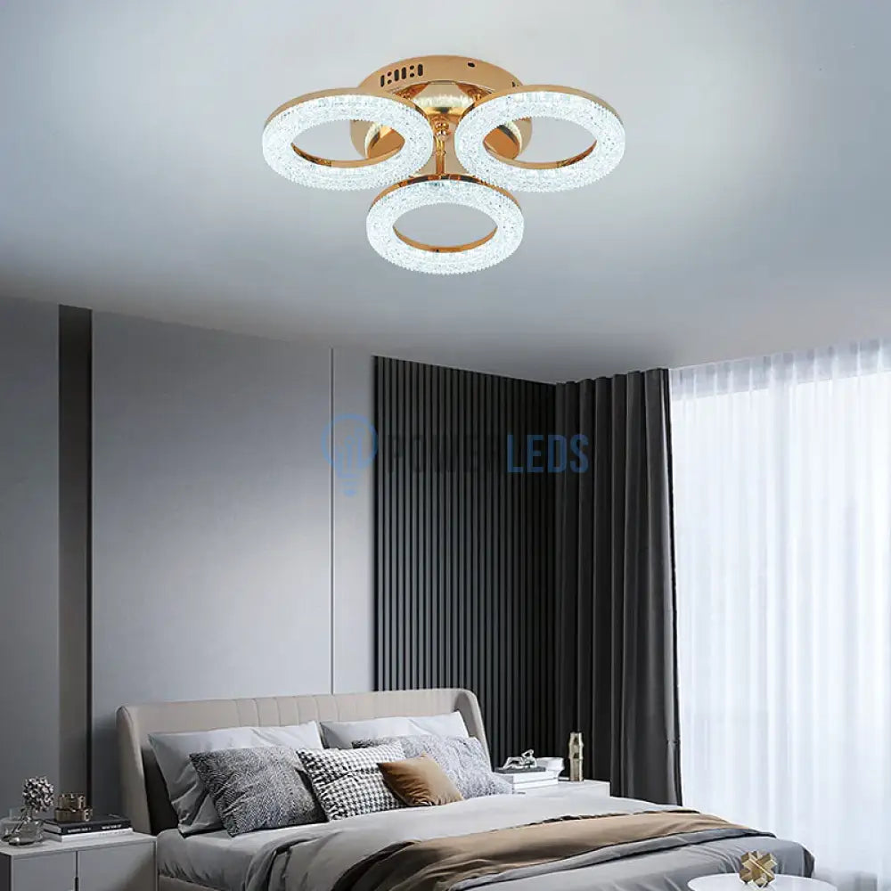 Lustra Led Golden 3 Circle Echivalent 250W Telecomanda Lighting Fixtures