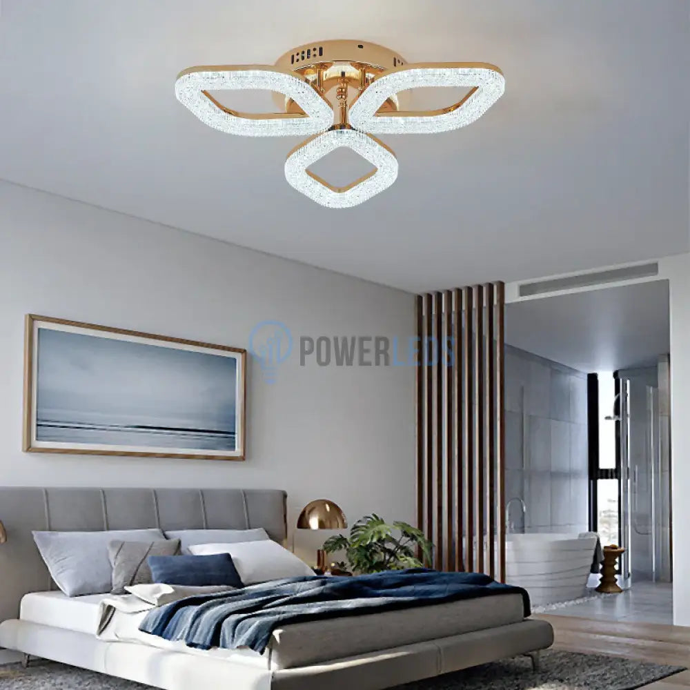 Lustra Led Golden 3 Diamonds Echivalent 250W Telecomanda Lighting Fixtures