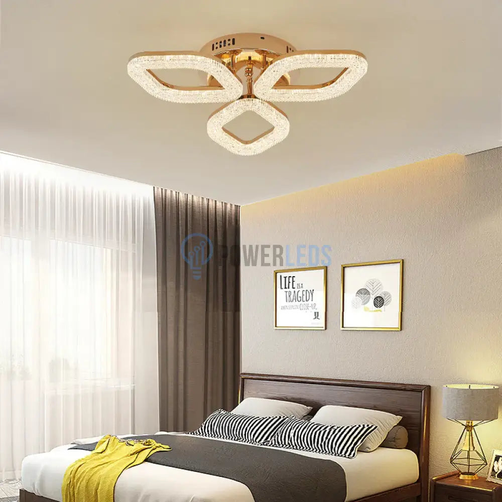 Lustra Led Golden 3 Diamonds Echivalent 250W Telecomanda Lighting Fixtures