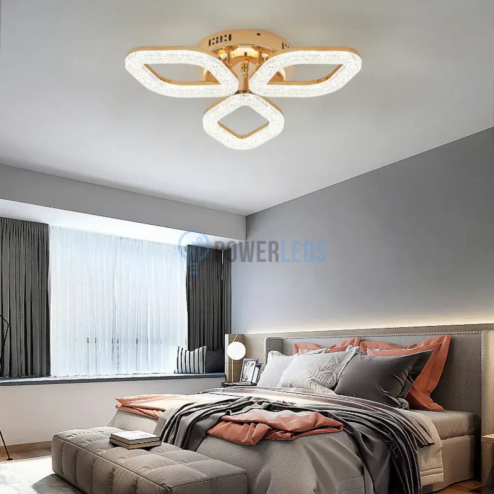 Lustra Led Golden 3 Diamonds Echivalent 250W Telecomanda Lighting Fixtures