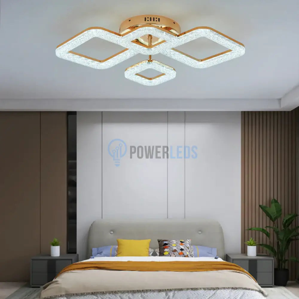 Lustra Led Golden 4 Diamonds Echivalent 400W Telecomanda Lighting Fixtures