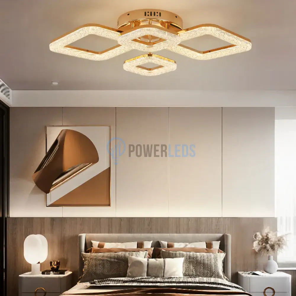 Lustra Led Golden 4 Diamonds Echivalent 400W Telecomanda Lighting Fixtures