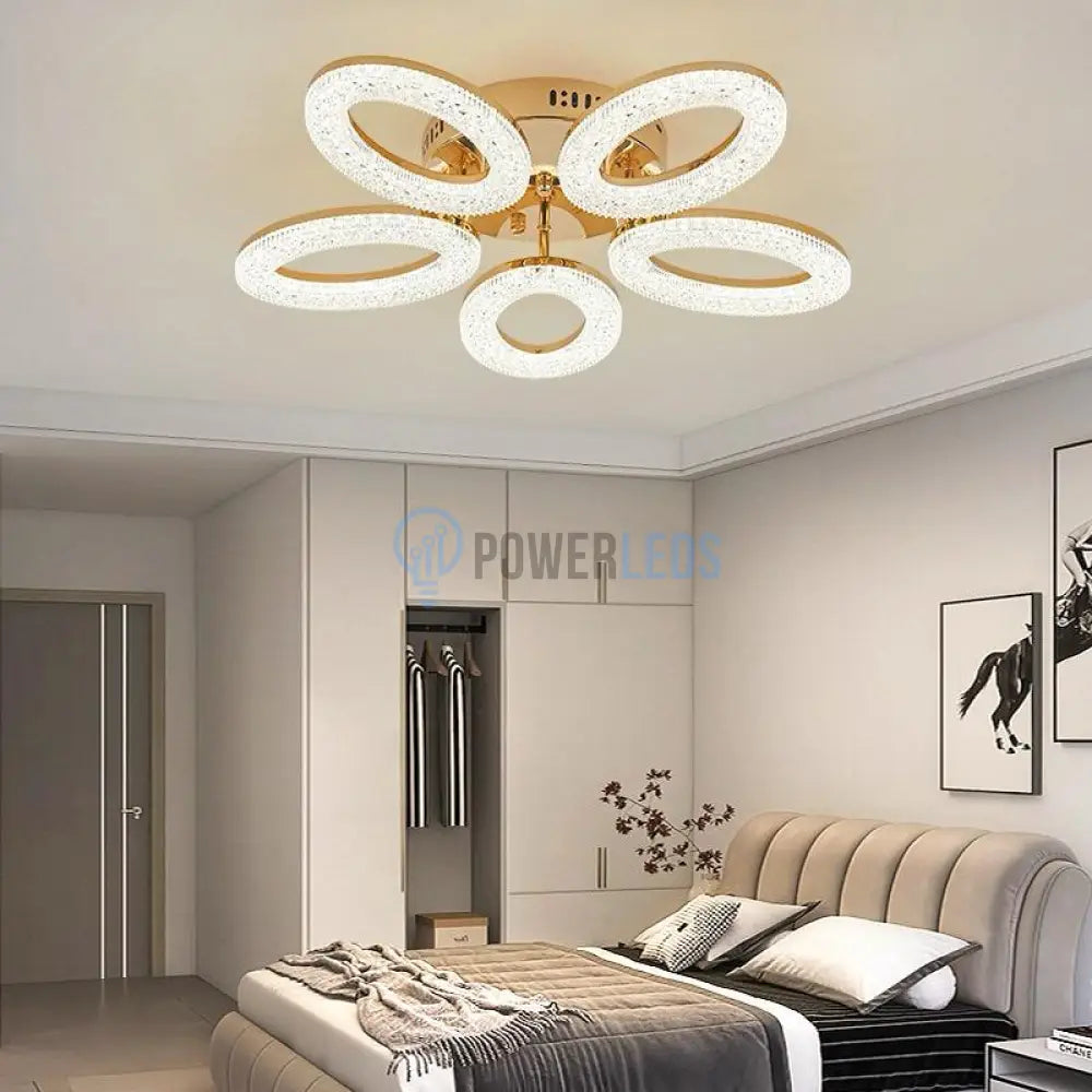 Lustra Led Golden 5 Ovals Echivalent 400W Telecomanda Lighting Fixtures