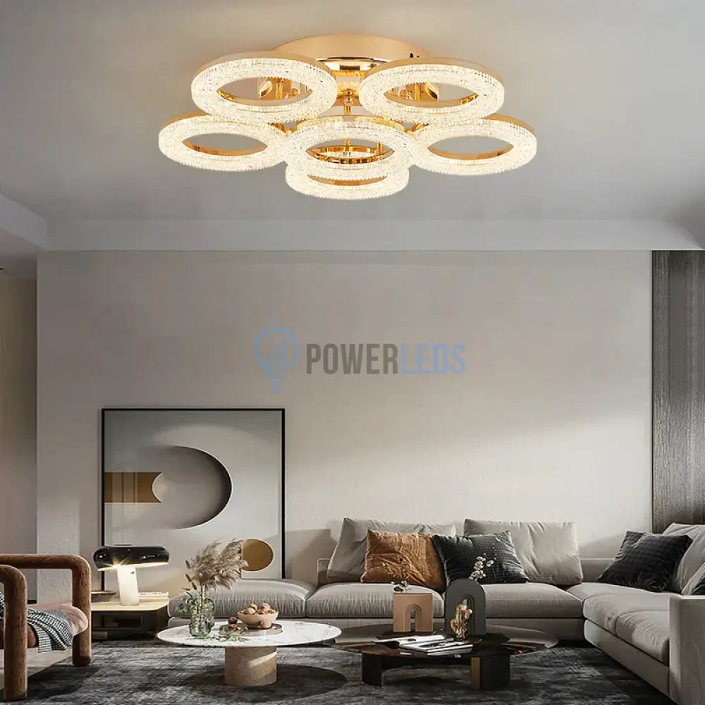 Lustra Led Golden Circle 5 + 1 Echivalent 800W Telecomanda Lighting Fixtures