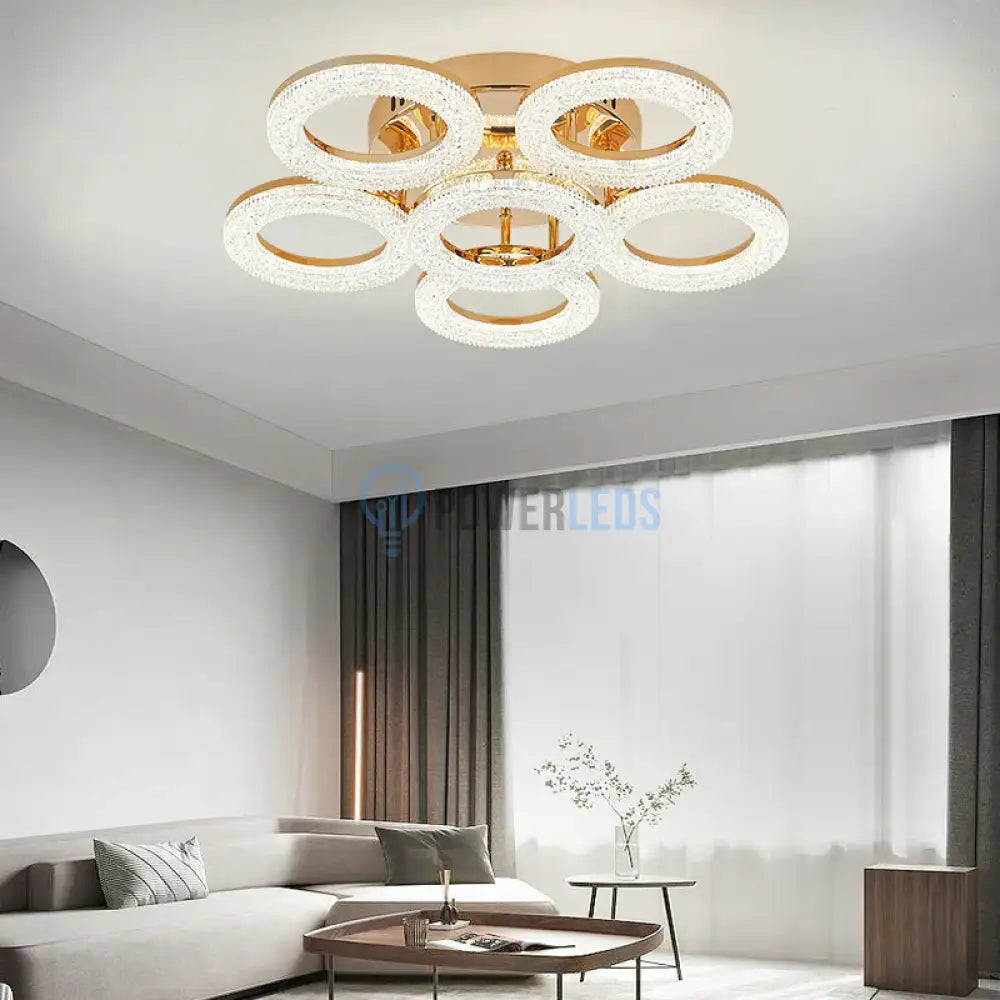 Lustra Led Golden Circle 5 + 1 Echivalent 800W Telecomanda Lighting Fixtures