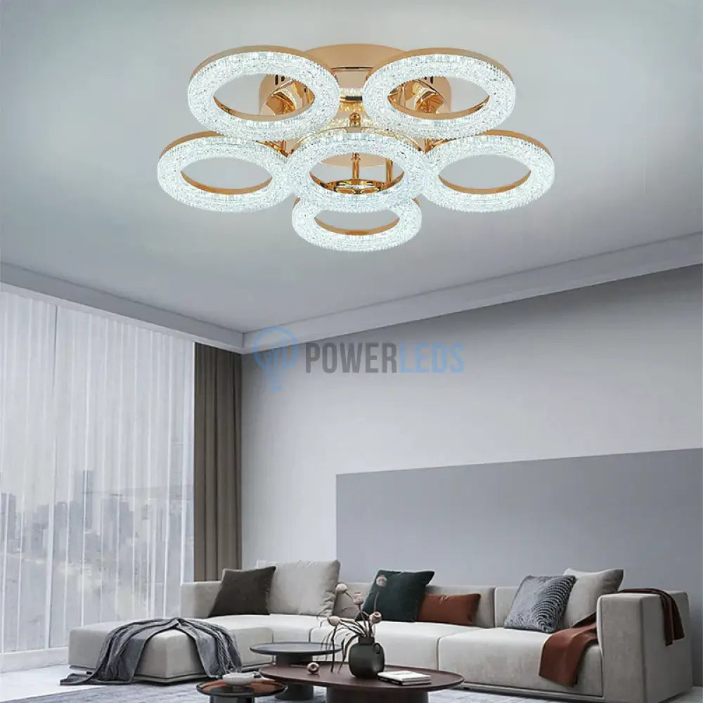 Lustra Led Golden Circle 5 + 1 Echivalent 800W Telecomanda Lighting Fixtures