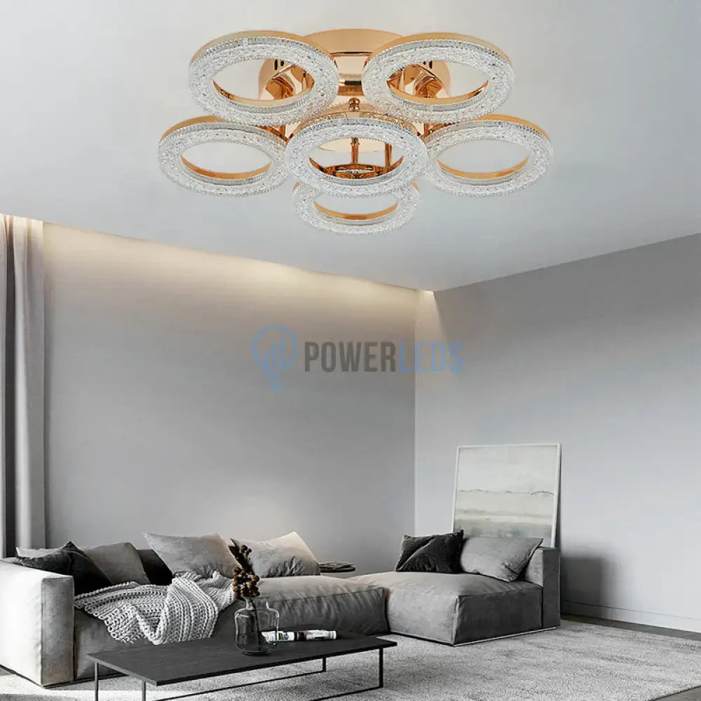 Lustra Led Golden Circle 5 + 1 Echivalent 800W Telecomanda Lighting Fixtures