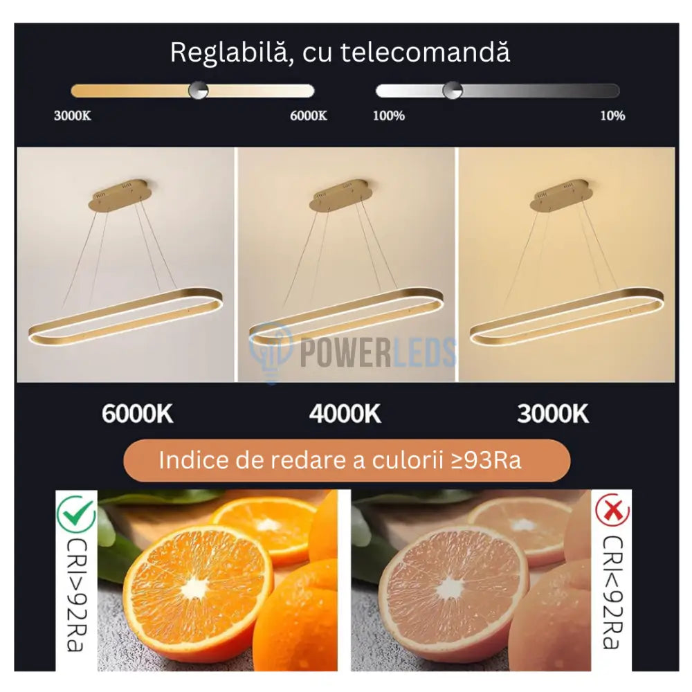 Lustra LED KING Gold 1 Segment Oval 120W cu Telecomanda SE-P3211-GD AURIE / 80CM / SUSPENDATE Lighting Fixtures