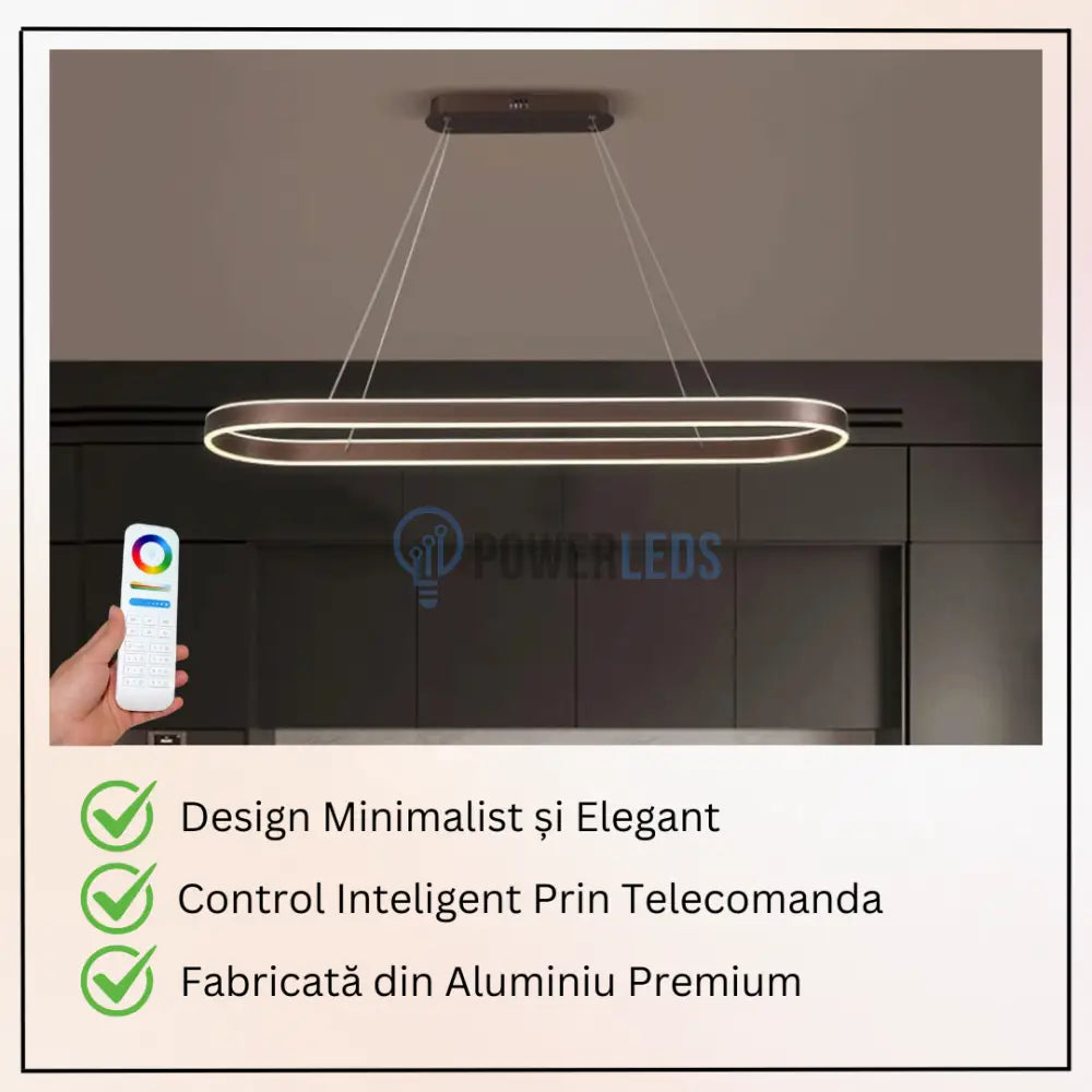 Lustra LED KING OVAL WENGE 1 Segment 120W cu Telecomanda SE-P3211-CF BROWN / 80CM / SUSPENDATE Lighting Fixtures