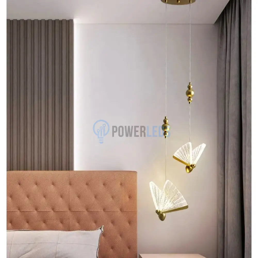 Lustra Led Luxury 2 Golden Butterflies Lighting Fixtures