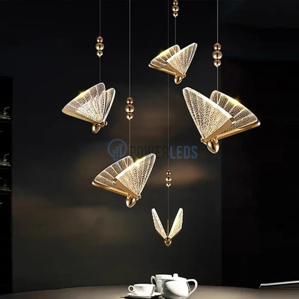 Lustra Led Luxury 5 Golden Butterflies Lighting Fixtures