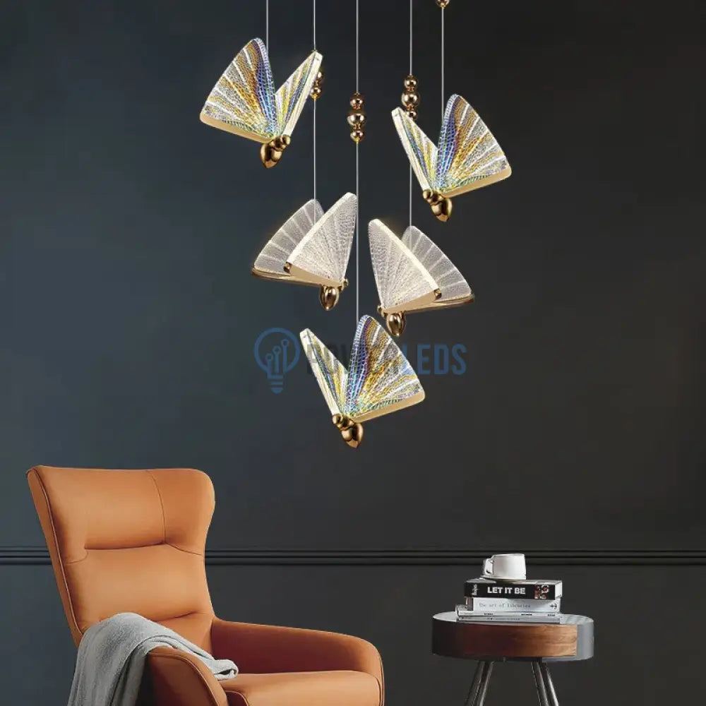 Lustra Led Luxury 5 Golden Butterflies Lighting Fixtures