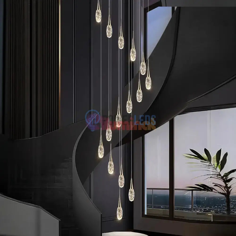 Lustra LED Luxury Crystal Golden Drops powerleds.ro