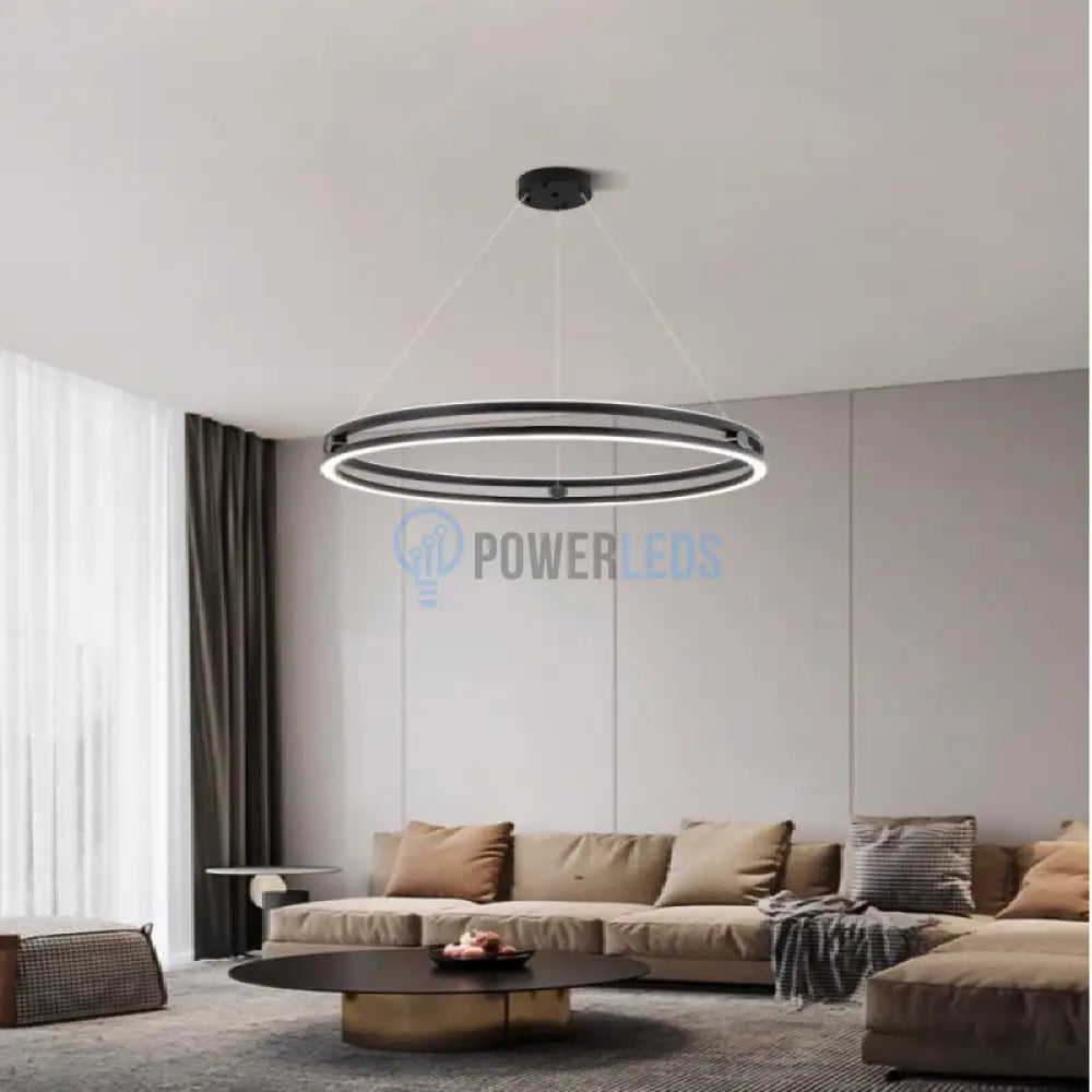 Lustra LED Maxi Ring Neagra Suspendata Echivalent 800W Telecomanda powerleds.ro