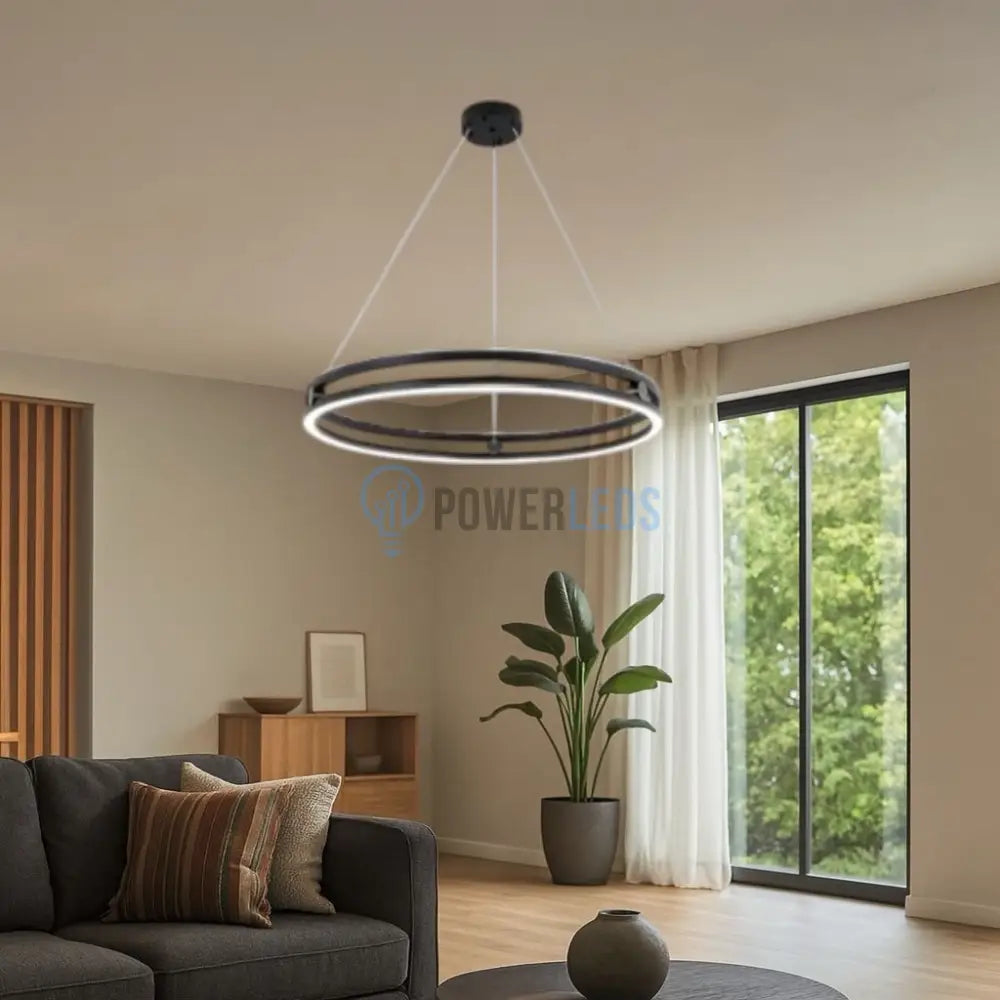 Lustra LED Maxi Ring Neagra Suspendata Echivalent 800W Telecomanda powerleds.ro