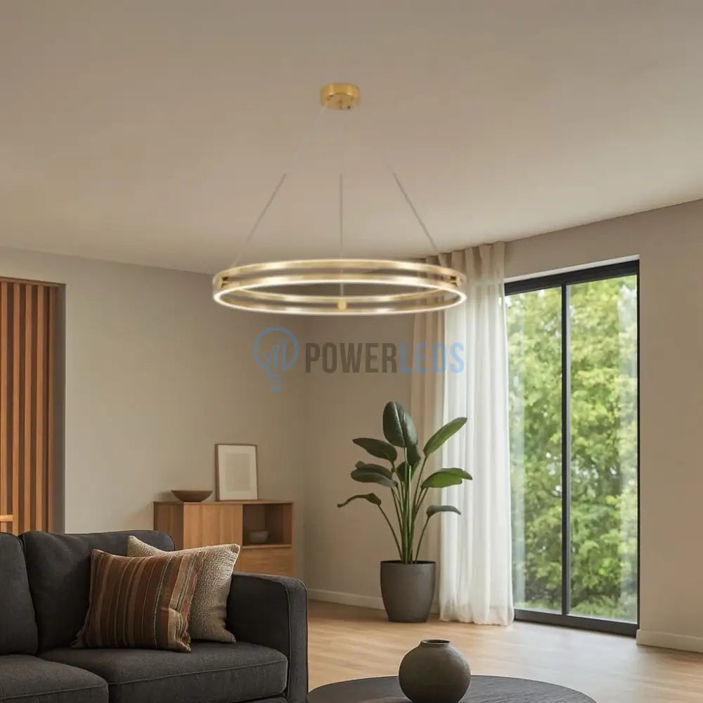 Lustra LED Mini Ring Gold Suspendata Echivalent 400W Telecomanda powerleds.ro