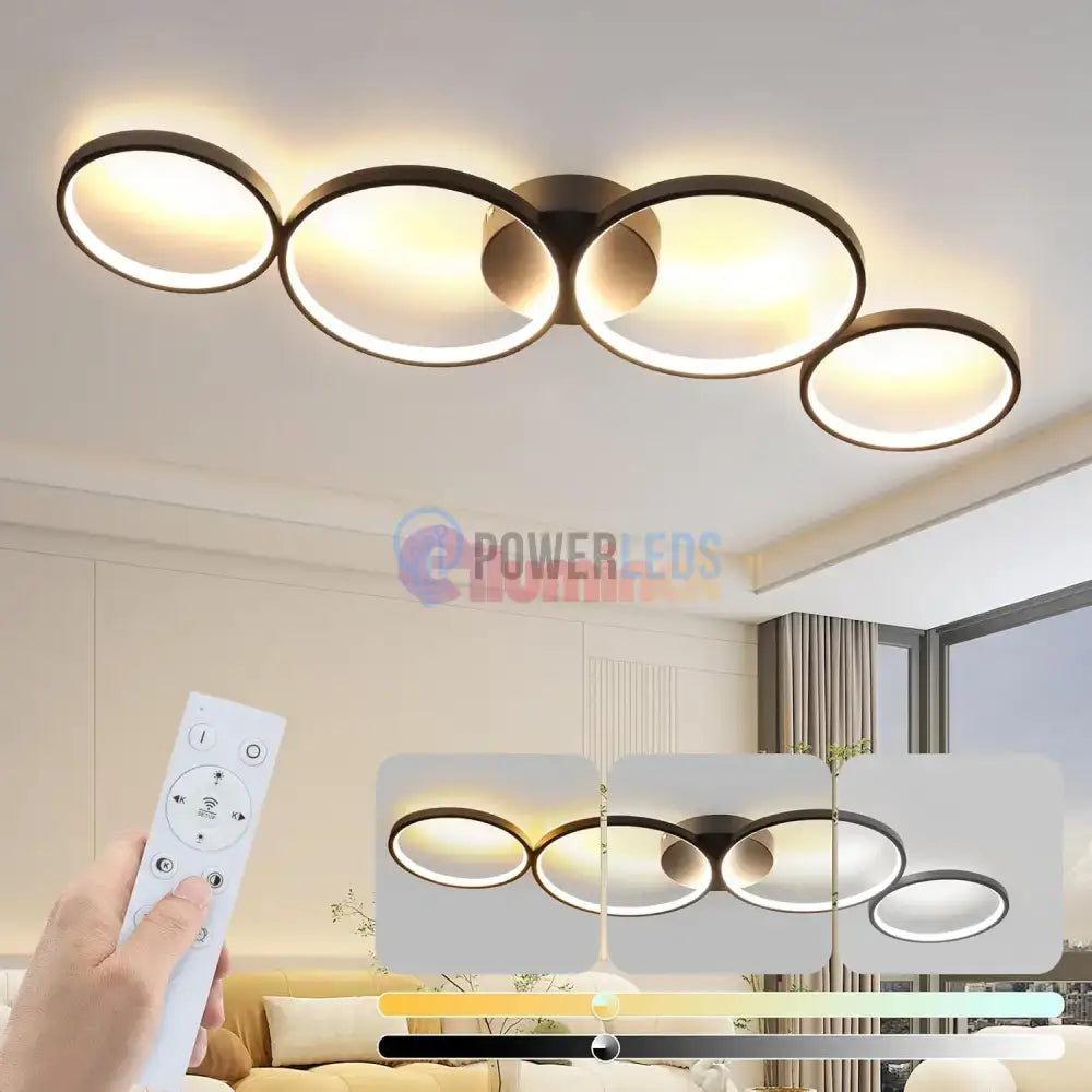 Lustra LED Modern Black 4 Rings Echivalent 600W Telecomanda powerleds.ro