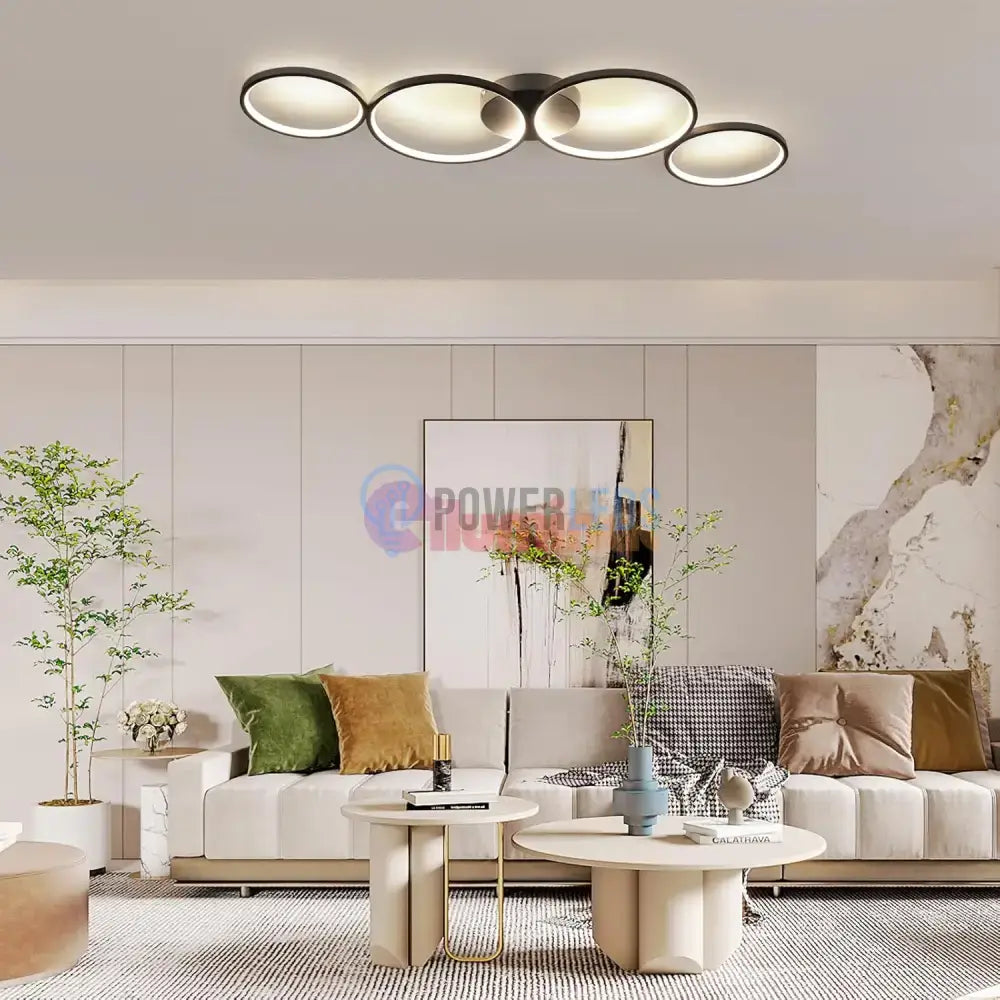 Lustra LED Modern Black 4 Rings Echivalent 600W Telecomanda powerleds.ro
