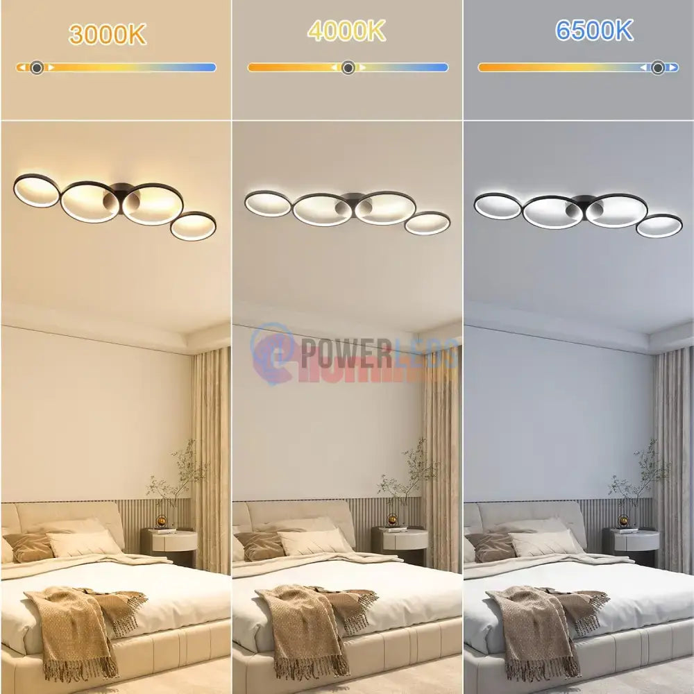 Lustra LED Modern Black 4 Rings Echivalent 600W Telecomanda powerleds.ro