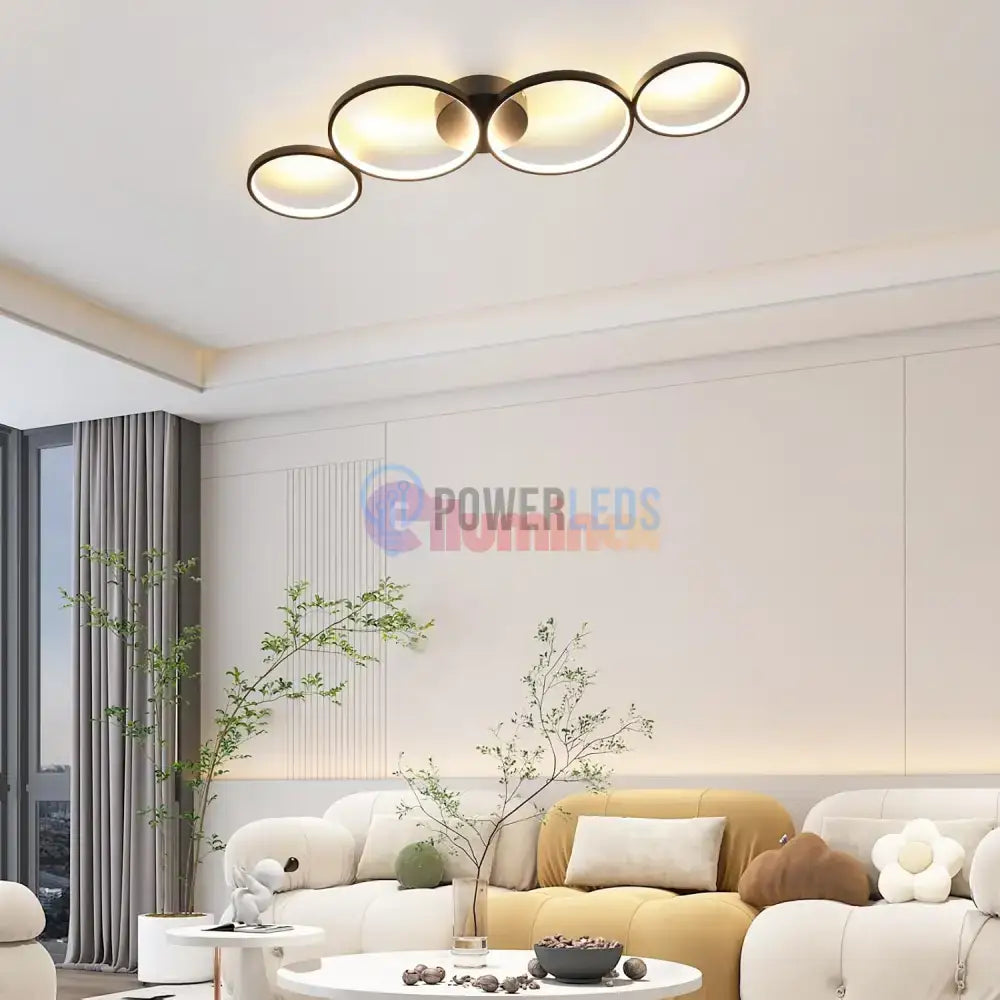 Lustra LED Modern Black 4 Rings Echivalent 600W Telecomanda powerleds.ro