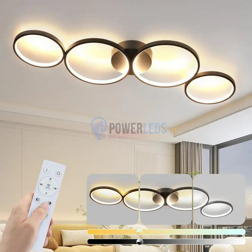 Lustra LED Modern Black 4 Rings Echivalent 600W Telecomanda NEAGRA / 88CM / MINIMALIST DESIGN Lighting Fixtures
