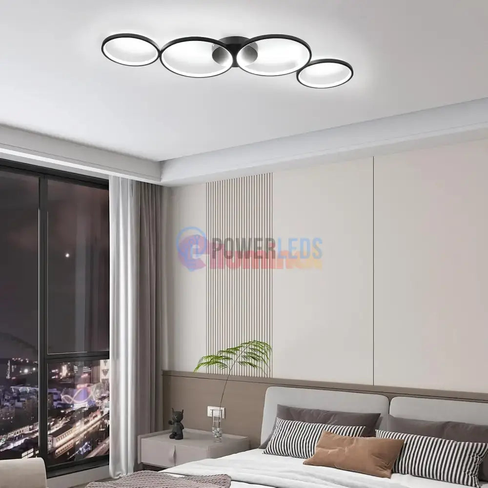 Lustra LED Modern Black 4 Rings Echivalent 600W Telecomanda powerleds.ro