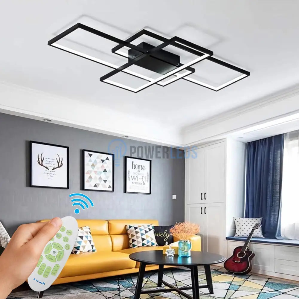 Lustra LED Modern Black Rectangle Echivalent 800W Telecomanda powerleds.ro
