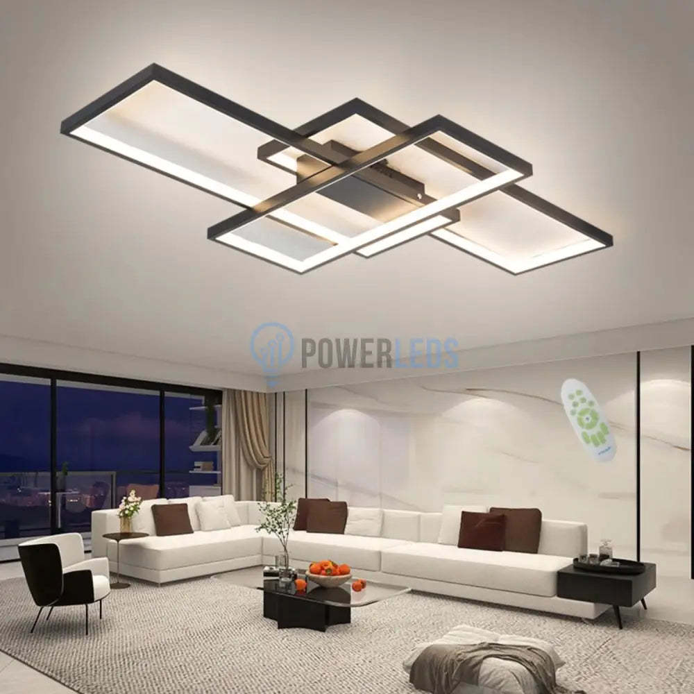 Lustra LED Modern Black Rectangle Echivalent 800W Telecomanda powerleds.ro