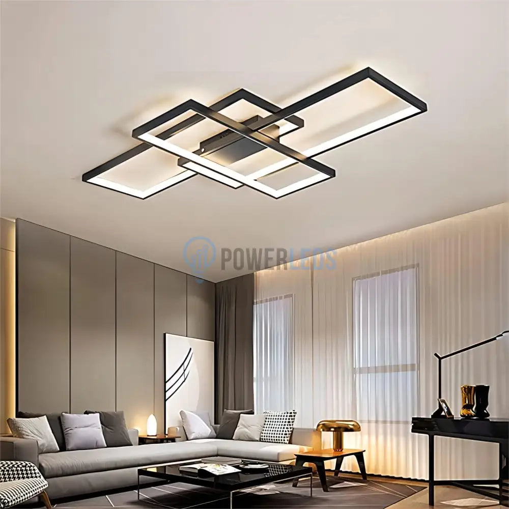 Lustra LED Modern Black Rectangle Echivalent 800W Telecomanda powerleds.ro