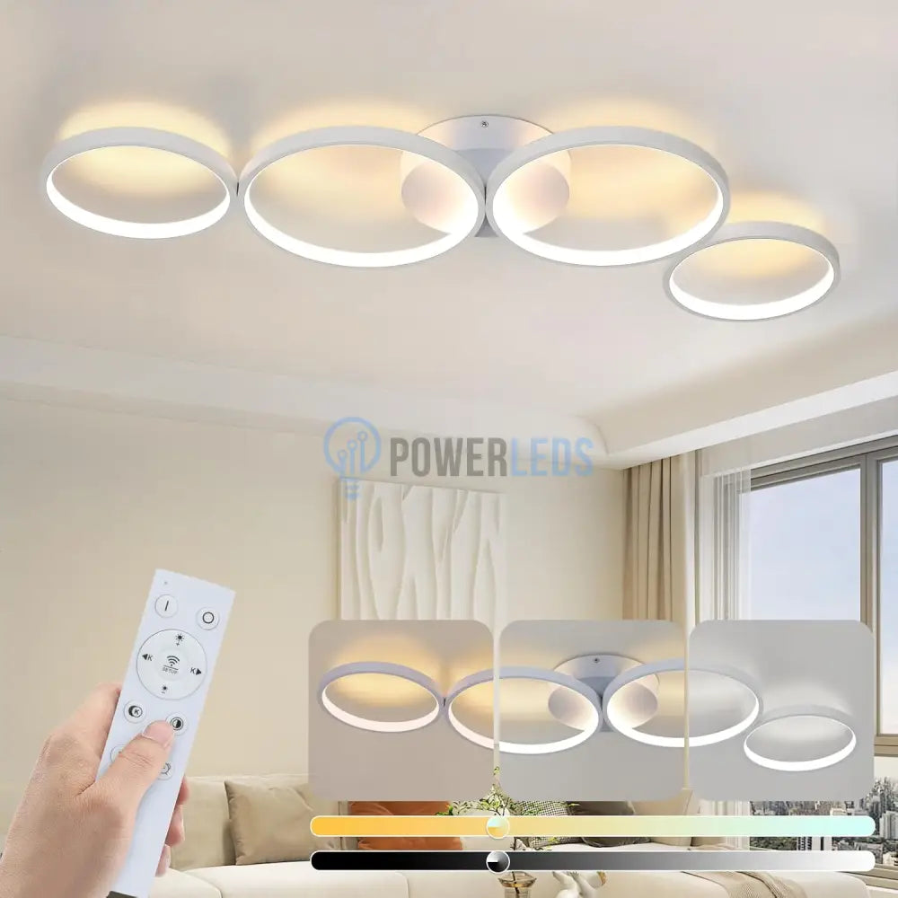 Lustra LED Modern White 4 Rings Echivalent 600W Telecomanda powerleds.ro