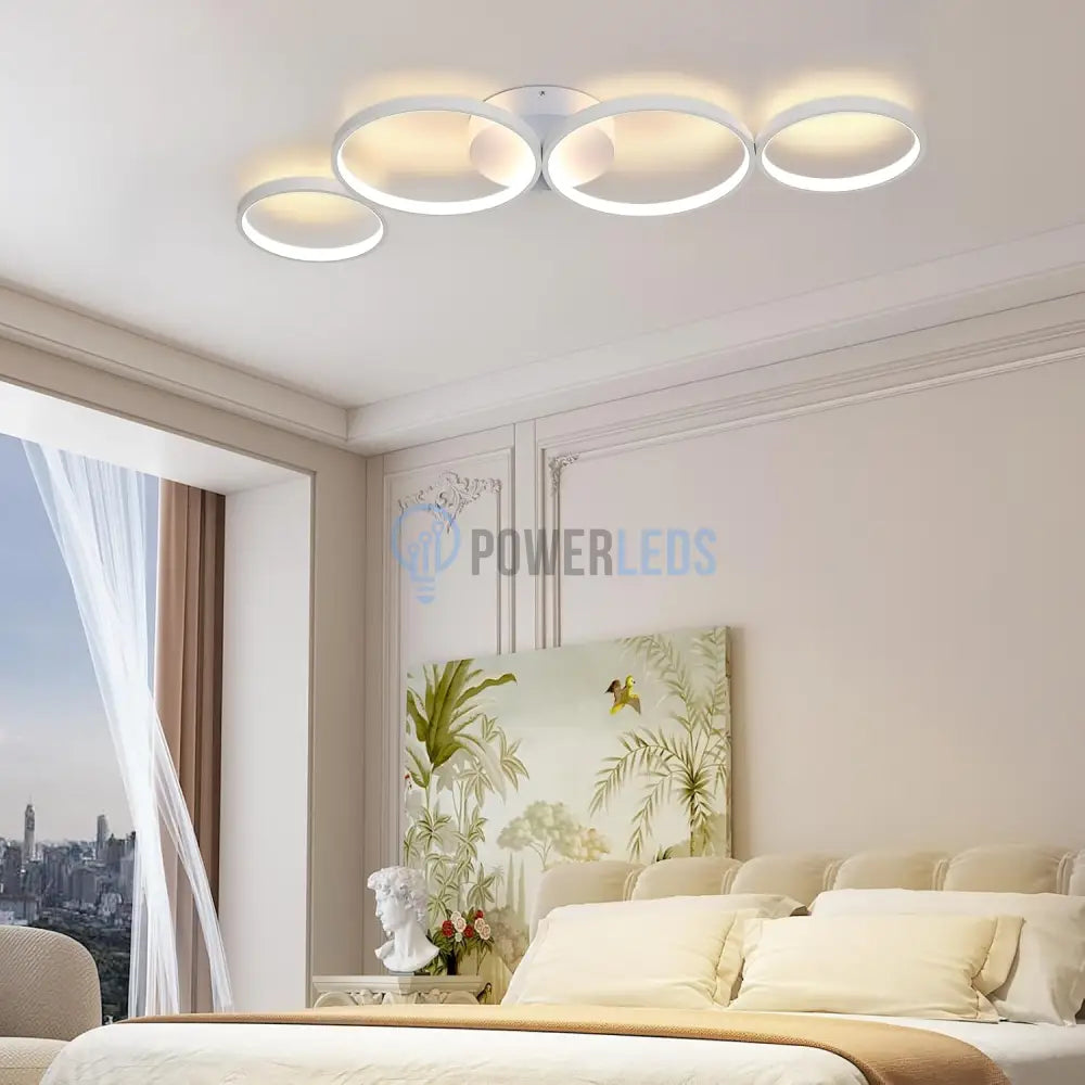 Lustra LED Modern White 4 Rings Echivalent 600W Telecomanda powerleds.ro