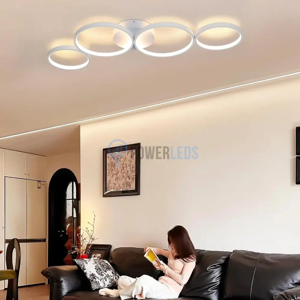 Lustra LED Modern White 4 Rings Echivalent 600W Telecomanda powerleds.ro