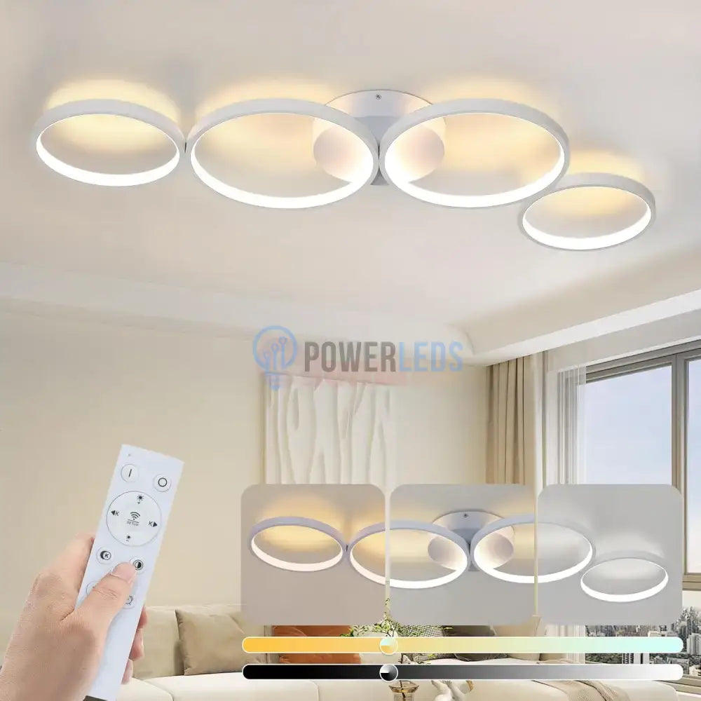 Lustra LED Modern White 4 Rings Echivalent 600W Telecomanda ALBA / 88CM / CIRCLE DESIGN Lighting Fixtures