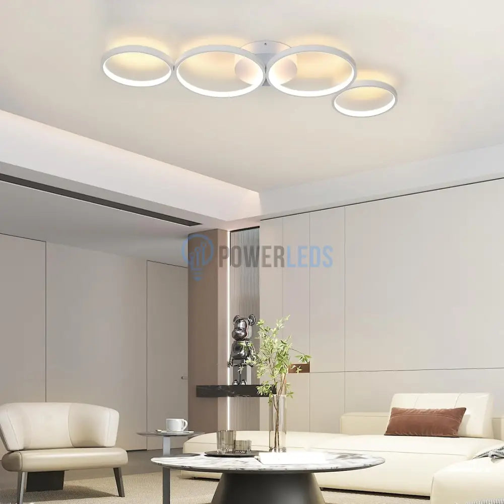 Lustra LED Modern White 4 Rings Echivalent 600W Telecomanda powerleds.ro
