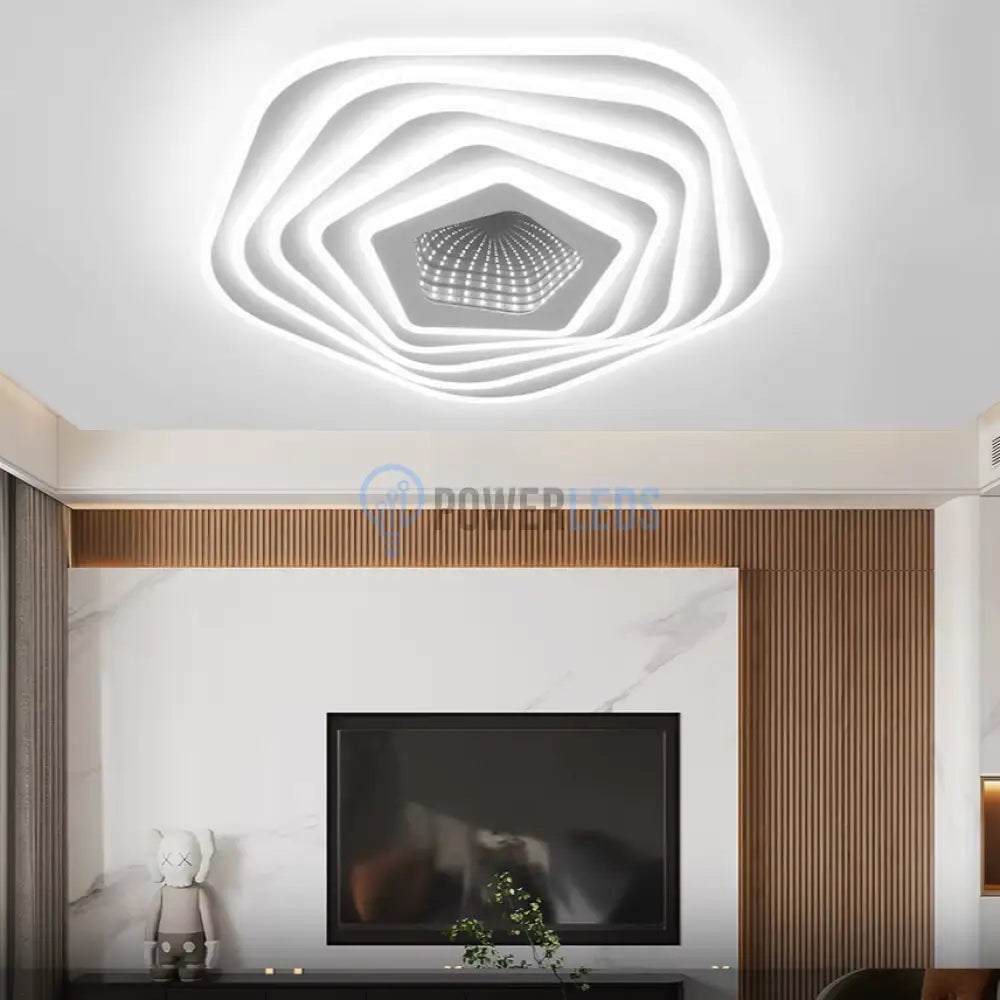 Lustra LED Pentagon MIRROR 3D Echivalent 800W Telecomanda ALBA / 50CM / 3D OGLINDA Lighting Fixtures