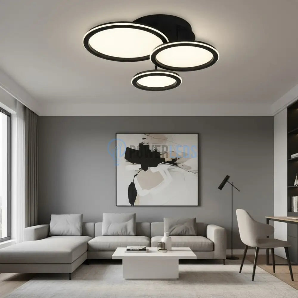 Lustra LED Polin 3 BLACK CIRCLE Echivalent 510W Telecomanda NEAGRA Lighting Fixtures