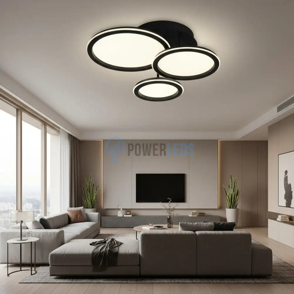 Lustra LED Polin 3 BLACK CIRCLE Echivalent 510W Telecomanda NEAGRA Lighting Fixtures