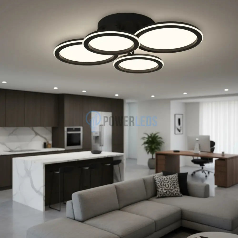 Lustra LED Polin 4 BLACK CIRCLE Echivalent 600W Telecomanda NEAGRA Lighting Fixtures