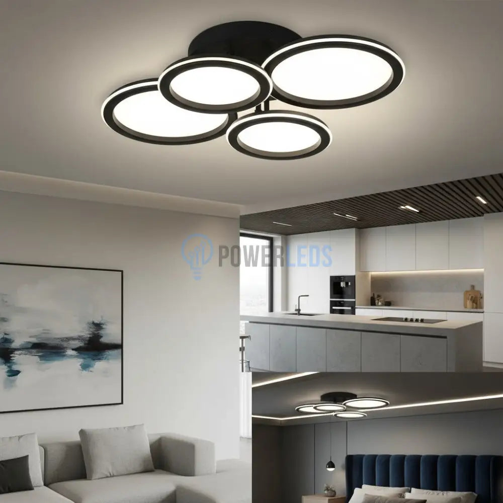 Lustra LED Polin 4 BLACK CIRCLE Echivalent 600W Telecomanda NEAGRA Lighting Fixtures