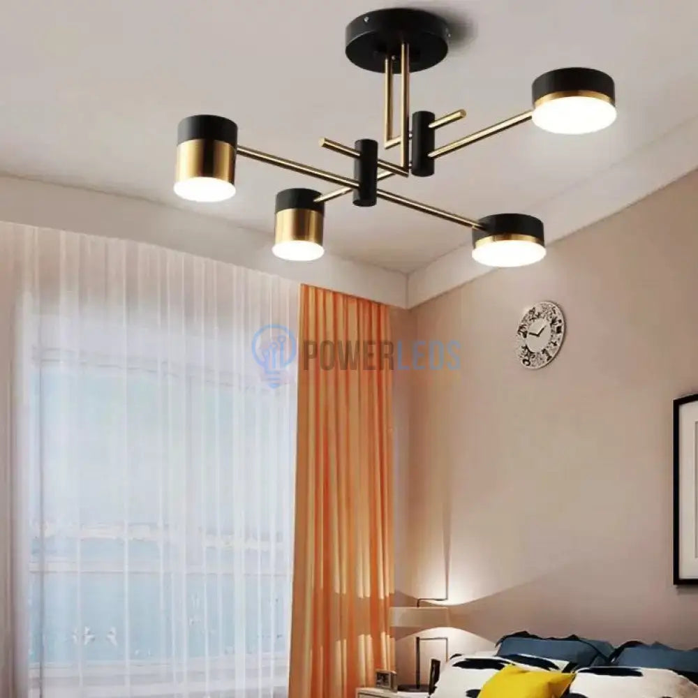 Lustra LED RAVENNA 2 + 2 Echivalent 300W Telecomanda NEGRU + AURIU / MINIMALIST DESIGN / 76CM Lighting Fixtures