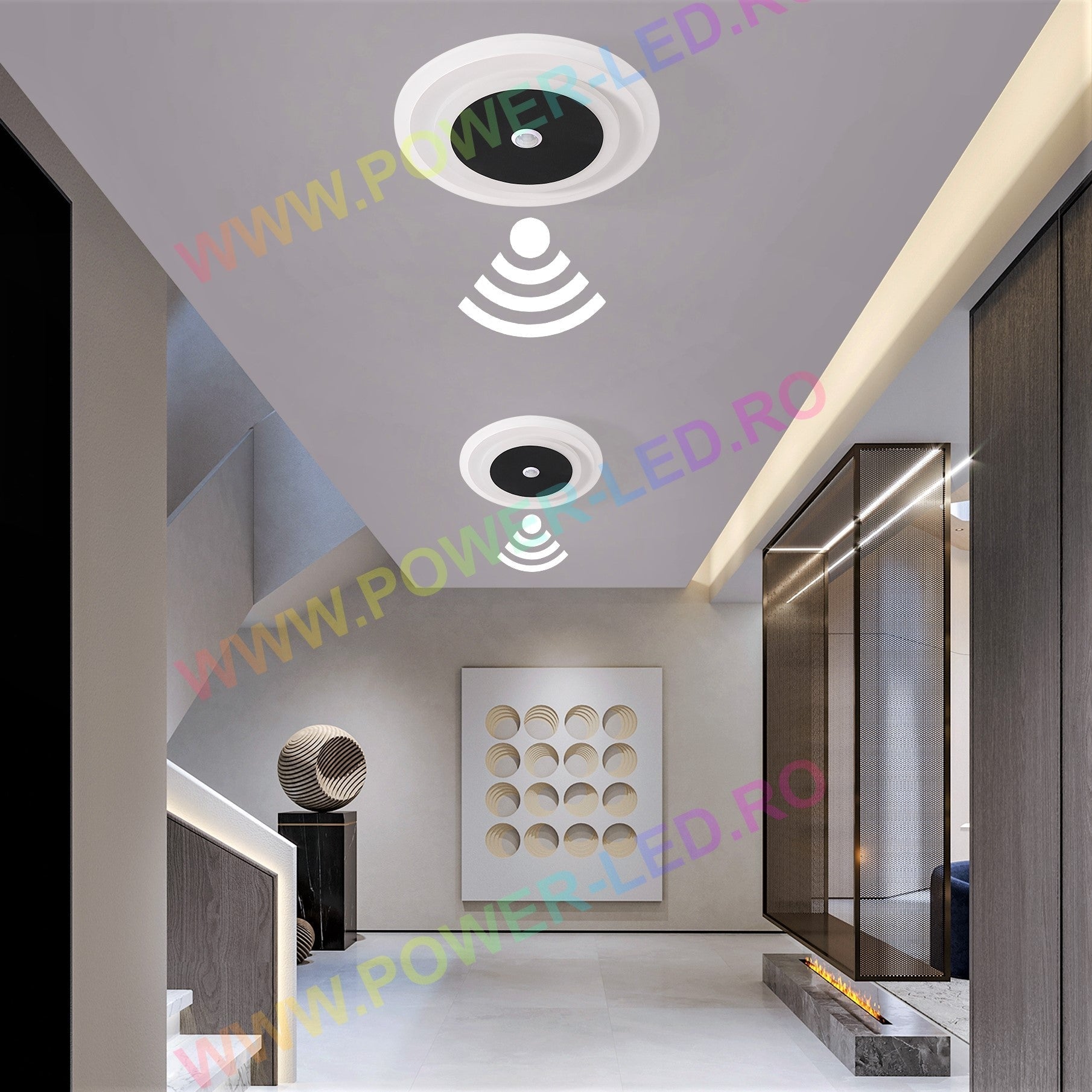 Lustra LED 24W Rotunda Neagra cu Senzor Miscare Echivalent 150W