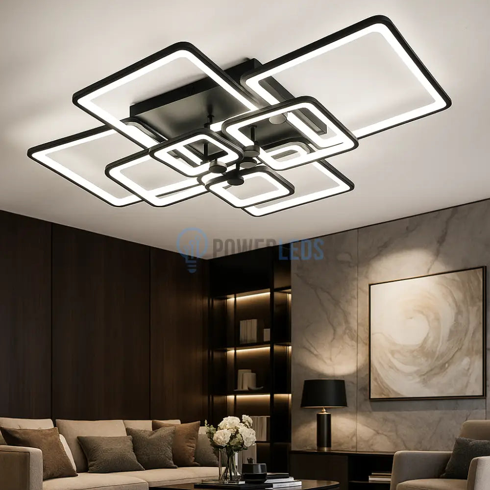 Lustra LED SQUARE 8 BIG Black Echivalent 1200W Telecomanda NEAGRA / SQUARE DESIGN Lighting Fixtures