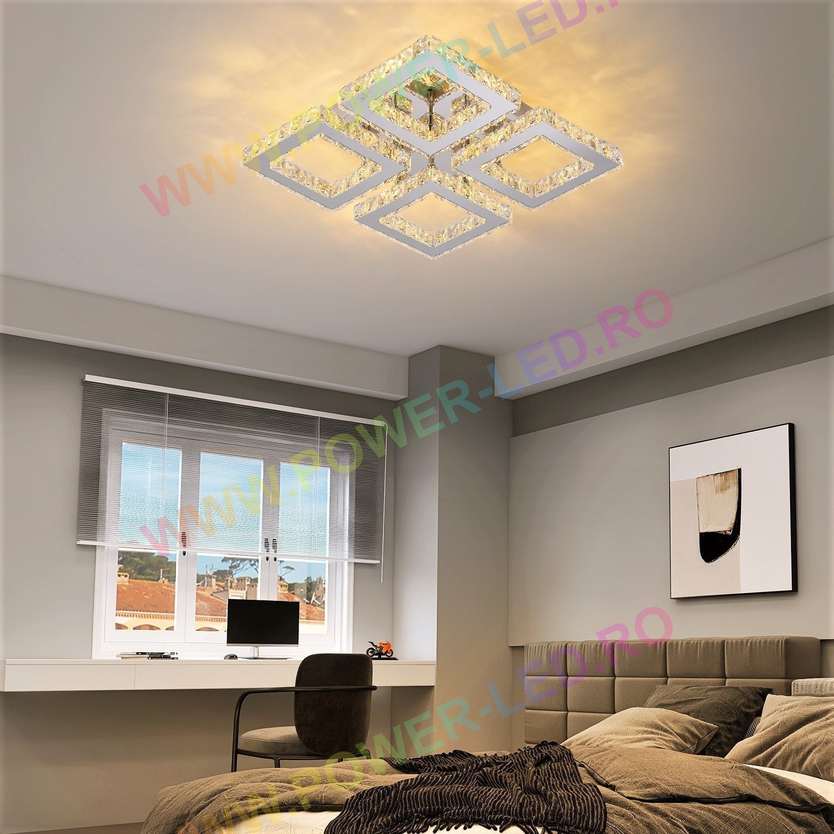 Lustra LED 96W 2+2 SQUARE Cristal Telecomanda
