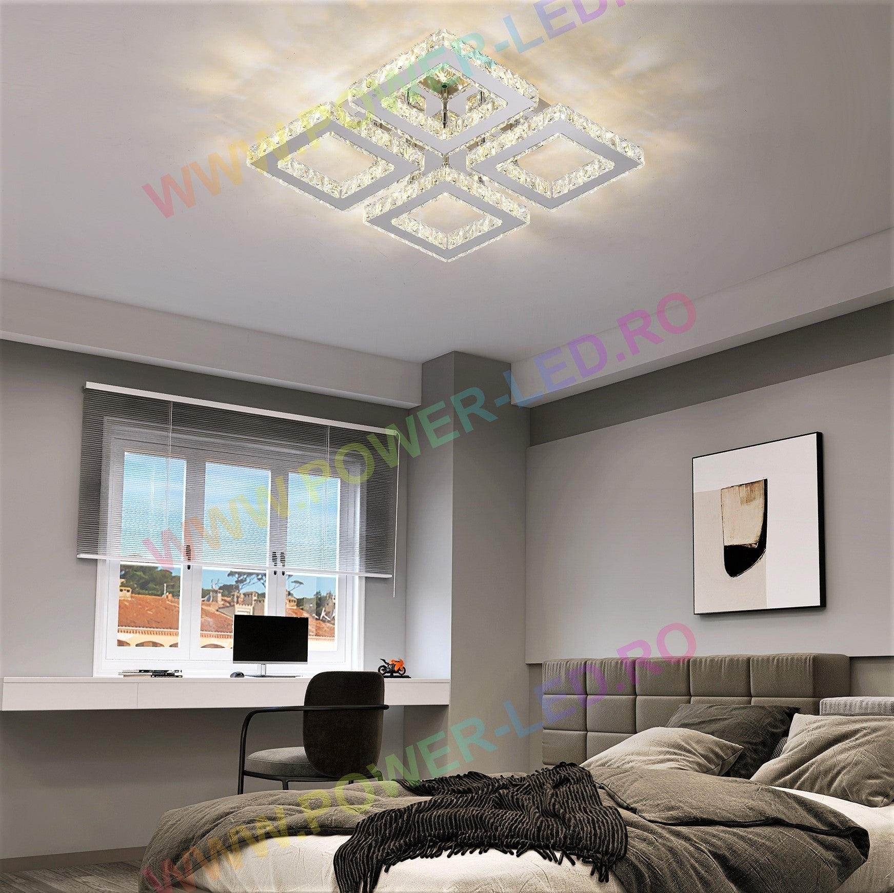Lustra LED 96W 2+2 SQUARE Cristal Telecomanda