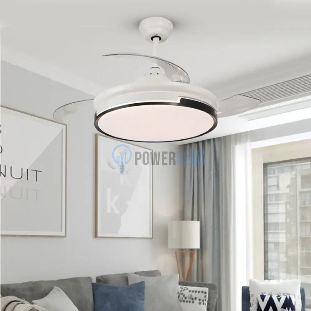 Lustra LED Ventilator cu Telecomanda ESC-410YY WH+BK powerleds.ro