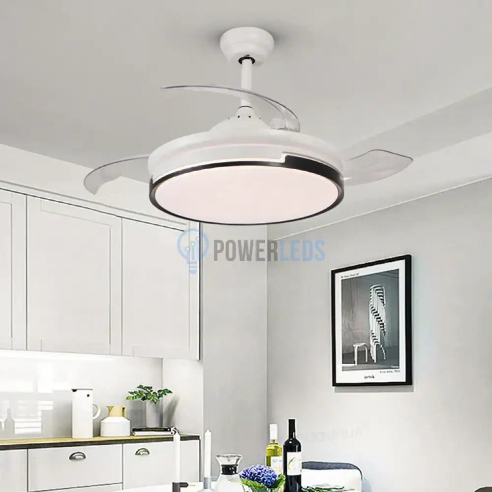 Lustra LED Ventilator cu Telecomanda ESC-410YY WH+BK powerleds.ro
