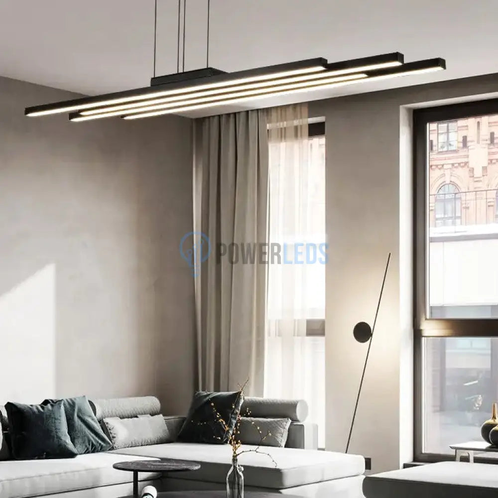 Lustra Led Suspendata 4 Linnes Black Echivalent 400W Telecomanda Lighting Fixtures